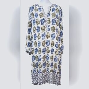 LOFT Green and Blue Boho Button Front Shirt dress, Size S